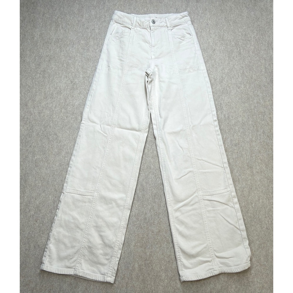 American Eagle Jeans Womens 0 Cream Wide Leg Boho Coastal Utility Front Seam